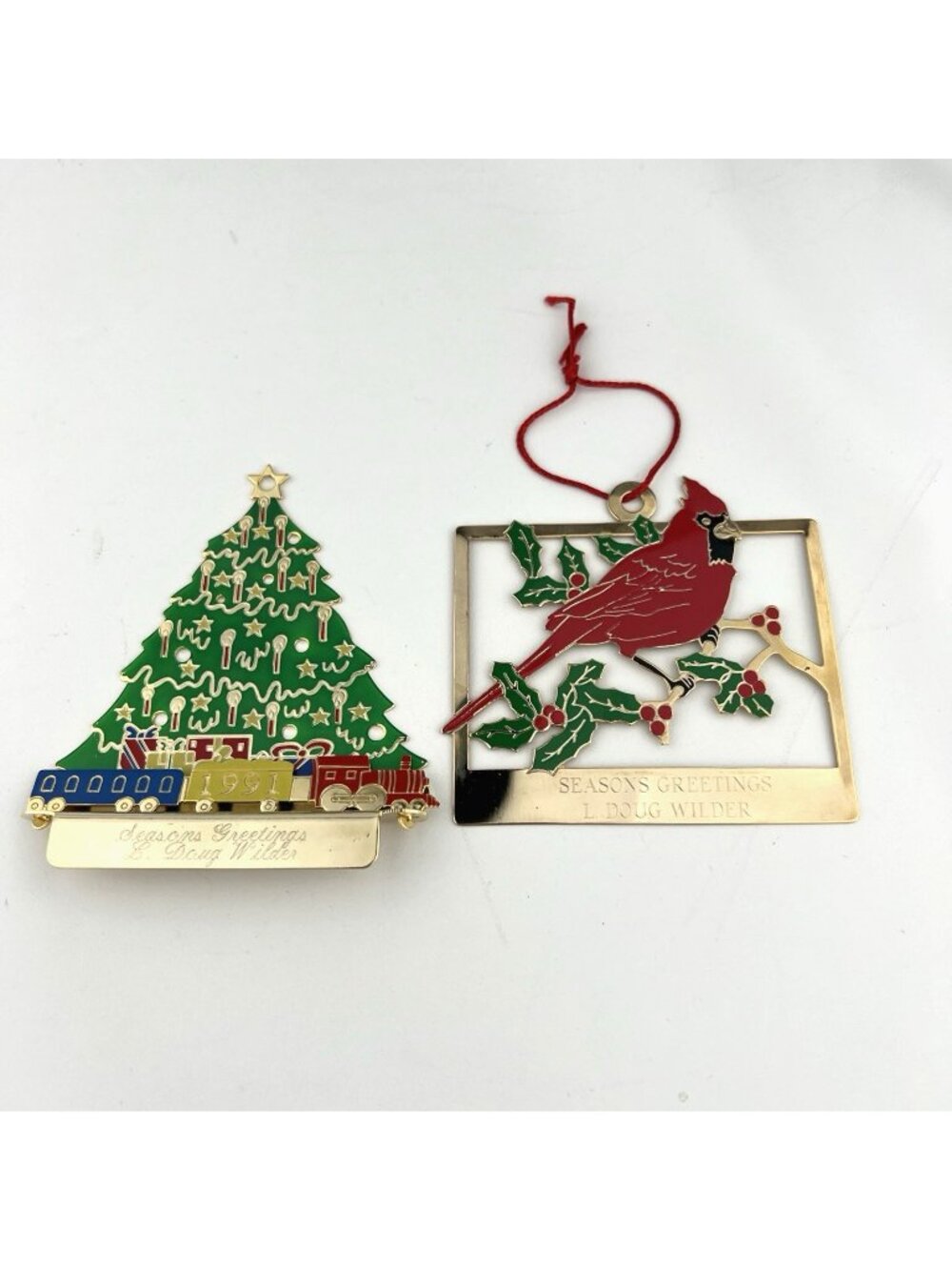 L Douglas Wilder Virginia Governor Lot of 2 Christmas Ornaments 1991 and 1979